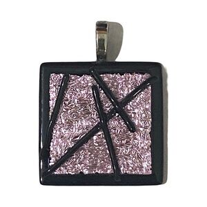 Elegant Black and Pink Fused Glass Pendant